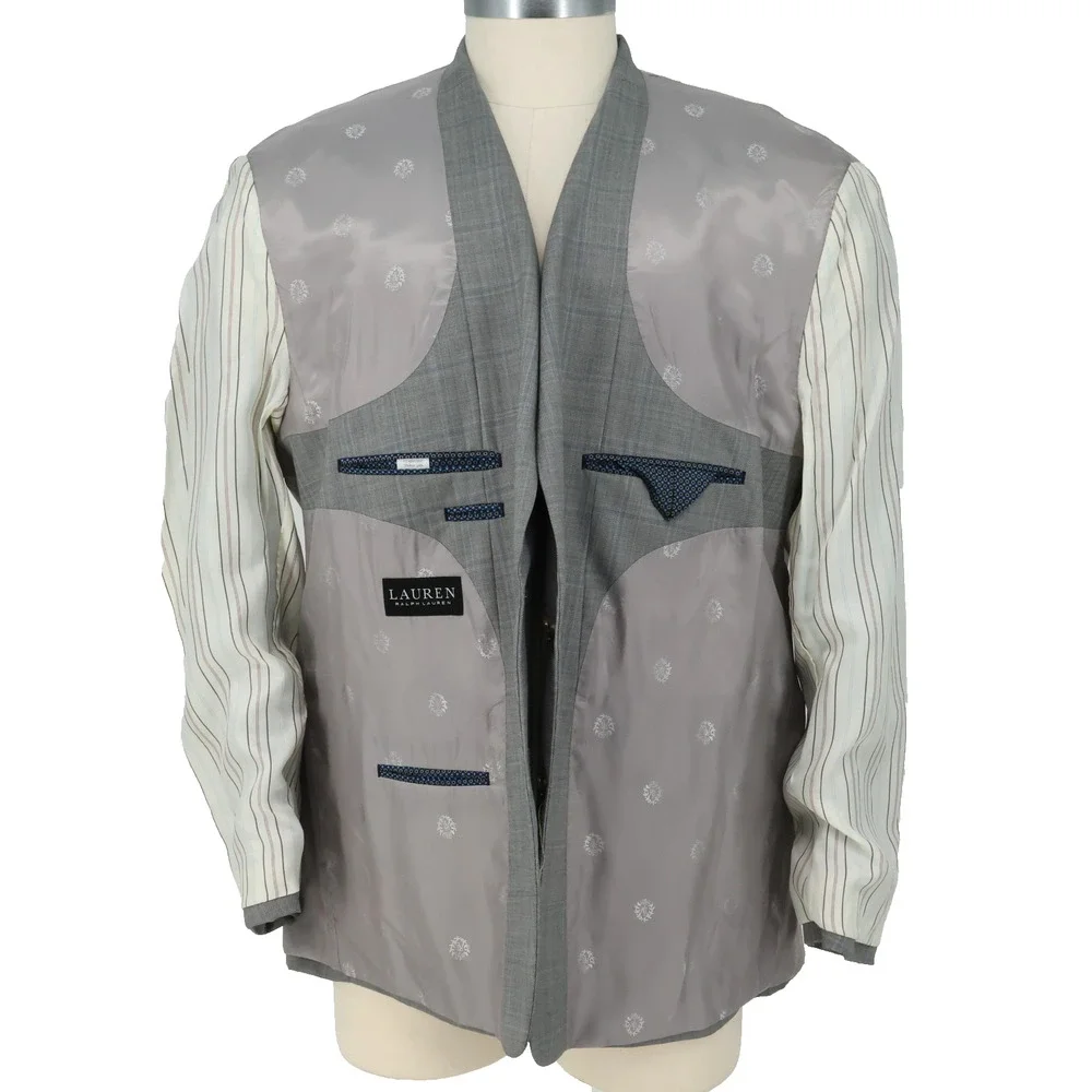 LRL Ralph Lauren Sport Coat Mens 48R Light Gray Plaid Wool Blend Blazer Jacket